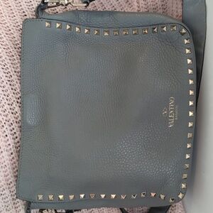 Valentino Garavani Studded Gray Leather Shoulder Bag